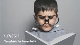  Presentation with student writing teacher - Slide set enhanced with blackboard school with a book background and a gray colored foreground