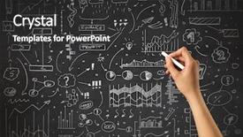  Presentation with hand holding colorful brain sketch - Beautiful presentation theme featuring blackboard with a business plan backdrop and a dark gray colored foreground