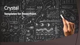  Presentation with trophy award hand holding - Slides having blackboard with a business plan background and a dark gray colored foreground