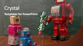  Presentation with robot - Amazing presentation theme having blackboard with a ray gun backdrop and a gray colored foreground