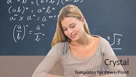  Presentation with education graphics - Beautiful presentation theme featuring blackboard with education and school backdrop and a coral colored foreground