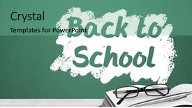  Presentation with digital book - Slide set featuring blackboard with glasses and book background and a  colored foreground