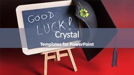  Presentation with good luck - Beautiful slide set featuring blackboard with good luck backdrop and a ocean colored foreground