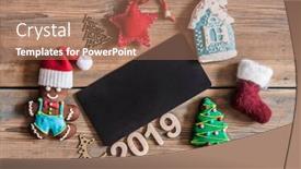  Presentation with rustic blackboard - PPT theme enhanced with blackboard with santa claus hat and christmas decoration on wood rustic background with copy space for text background and a coral colored foreground