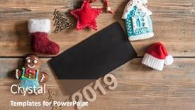  Presentation with rustic blackboard - Beautiful PPT theme featuring blackboard with santa claus hat and christmas decoration on wood rustic background with copy space for text backdrop and a coral colored foreground