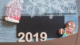  Presentation with rustic blackboard - Slides consisting of blackboard with santa claus hat and christmas decoration on wood rustic background with copy space for text background and a light blue colored foreground