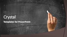  Presentation with hand holding plant - PPT layouts featuring blackboard with scribbles and plan background and a dark gray colored foreground