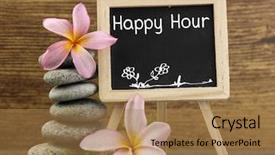  Presentation with happy hour - PPT theme consisting of blackboard with text happy hour background and a coral colored foreground