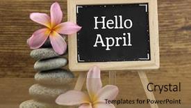  Presentation with stack - Colorful presentation theme enhanced with blackboard with text hello april backdrop and a coral colored foreground