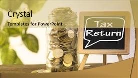  Presentation with save water concept saving - Presentation consisting of blackboard with text tax return background and a yellow colored foreground