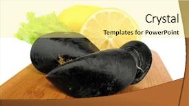  Presentation with shells - Presentation theme featuring blackish - mussels shells on wooden board background and a blonde colored foreground