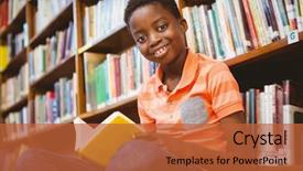  Presentation with kids reading book - Colorful PPT theme enhanced with blacks education - cute little boy reading book backdrop and a red colored foreground