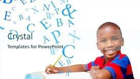  Presentation with pupil - Presentation consisting of blacks education - happy pupil at desk background and a  colored foreground