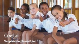  Presentation with school kids - Cool new PPT layouts with blacks education - portrait of school kids showing backdrop and a violet colored foreground