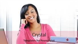  Presentation with black female - PPT theme having blacks education - smiling young black female student background and a coral colored foreground