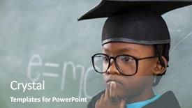  Presentation with school board - Beautiful PPT theme featuring blacks education - thoughtful schoolboy wearing mortar board backdrop and a gray colored foreground