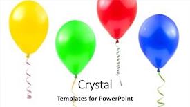  Presentation with bladder - Colorful slides enhanced with bladder - balloons and streamer isolated backdrop and a white colored foreground