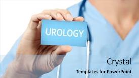  Presentation with urology - Amazing PPT layouts having bladder - doctor with badge closeup urology backdrop and a light blue colored foreground