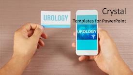  Presentation with hands holding - PPT layouts consisting of bladder - male hands holding mobile phone background and a coral colored foreground