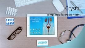  Presentation with workplace - Beautiful presentation theme featuring bladder - urologist workplace in office backdrop and a light blue colored foreground