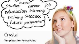  Presentation with education ela - Colorful PPT theme enhanced with bladder - young blond woman thinking backdrop and a white colored foreground