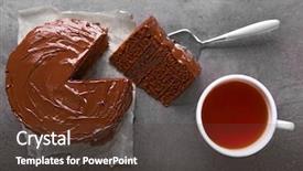  Presentation with tea cake - Colorful theme enhanced with blade and cup of tea backdrop and a tawny brown colored foreground