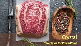  Presentation with graphite - Slide deck with top blade steak or beef steak on the graphite board with herbs and spices background and a tawny brown colored foreground