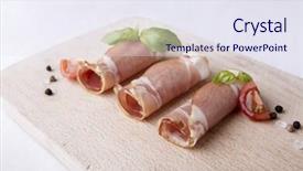  Presentation with cutting board - PPT layouts featuring blak - black forest ham on wooden background and a sky blue colored foreground