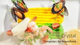  Presentation with seafood - Slide deck with blanched-seafood-cut-tomatoes background and a yellow colored foreground