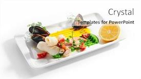  Presentation with seafood - Slides having blanched-seafood-cut-tomatoes background and a white colored foreground