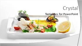  Presentation with seafood - Amazing theme having blanched-seafood-cut-tomatoes backdrop and a white colored foreground