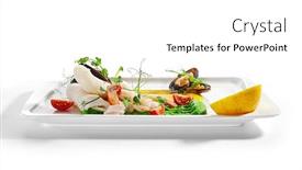  Presentation with process - PPT layouts with blanched-seafood-cut-tomatoes background and a white colored foreground