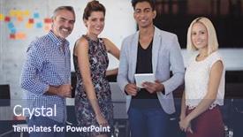  Presentation with team - Cool new presentation theme with blnad - portrait of smiling business team backdrop and a ocean colored foreground