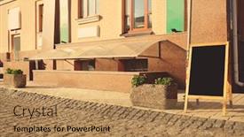  Presentation with airport boarding board - Cool new presentation theme with blank advertising board on city street backdrop and a coral colored foreground