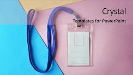  Presentation with blank - Presentation having blank badge with lanyard background and a coral colored foreground