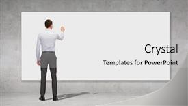  Presentation with marker - Audience pleasing presentation theme consisting of landscape of autumn and foggy countryside greenfield with village on a background at sunset backdrop and a coral colored foreground