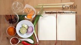  Presentation with spices - Amazing PPT theme having blank-book-opened-with-spices and a  colored foreground