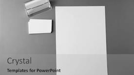  Presentation with brochure - Audience pleasing presentation theme consisting of blank brochure and business cards on grey background backdrop and a light gray colored foreground