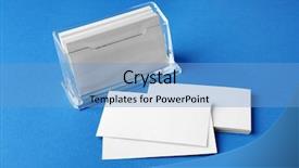  Presentation with business cards - Audience pleasing slide set consisting of blank business cards on blue background backdrop and a teal colored foreground