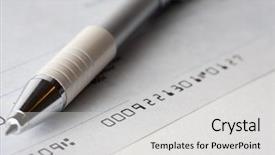  Presentation with shot - PPT theme featuring blank check - close up shot background and a light gray colored foreground