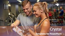  Presentation with woman sport - Presentation theme with blank check - fitness sport exercising and diet background and a coral colored foreground