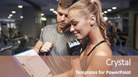  Presentation with diet - Colorful slide deck enhanced with blank check - fitness sport exercising and diet backdrop and a coral colored foreground