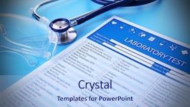  Presentation with eyeglasses - Theme having blank check - laboratory test list stethoscope background and a light blue colored foreground