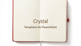  Presentation with notebook - Colorful slide deck enhanced with blank check - notebook isolated at white background backdrop and a cream colored foreground