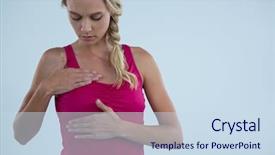 Presentation with breast exam - Amazing PPT theme having blank check - young woman examining breast backdrop and a sky blue colored foreground