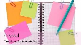  Presentation with notebook - Colorful PPT layouts enhanced with blank checked notebook with notice backdrop and a  colored foreground