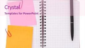  Presentation with notebook - Cool new slide deck with blank checked notebook with notice backdrop and a  colored foreground