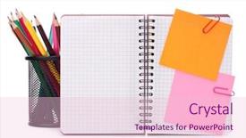  Presentation with notebook - PPT theme enhanced with blank checked notebook with notice background and a  colored foreground