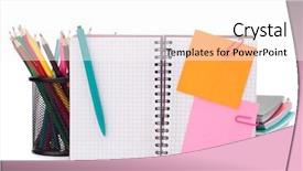  Presentation with notebook - Amazing slides having blank checked notebook with notice backdrop and a  colored foreground