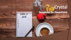  Presentation with goals - PPT theme enhanced with blank checklist - 2018 goals on his notebook background and a tawny brown colored foreground